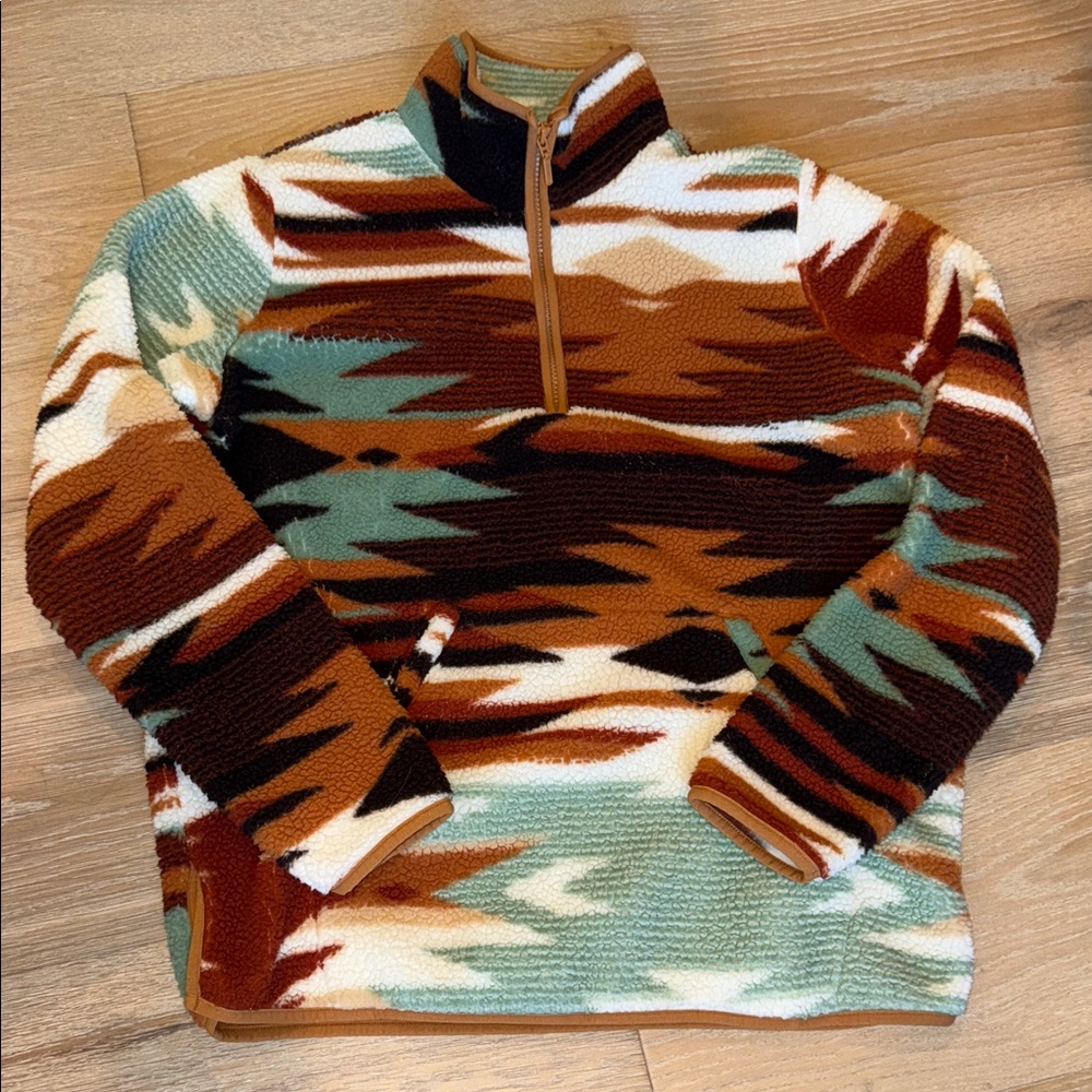 Wrangler Men's Zip Up Sweater in Brown and Green Pattern